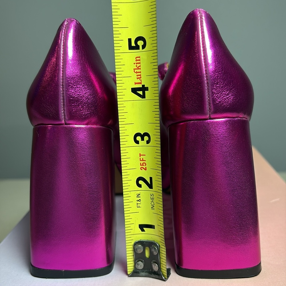 LisaVicky Notice-V Raspberry Metallic Platform Heels - Picture 5 of 6